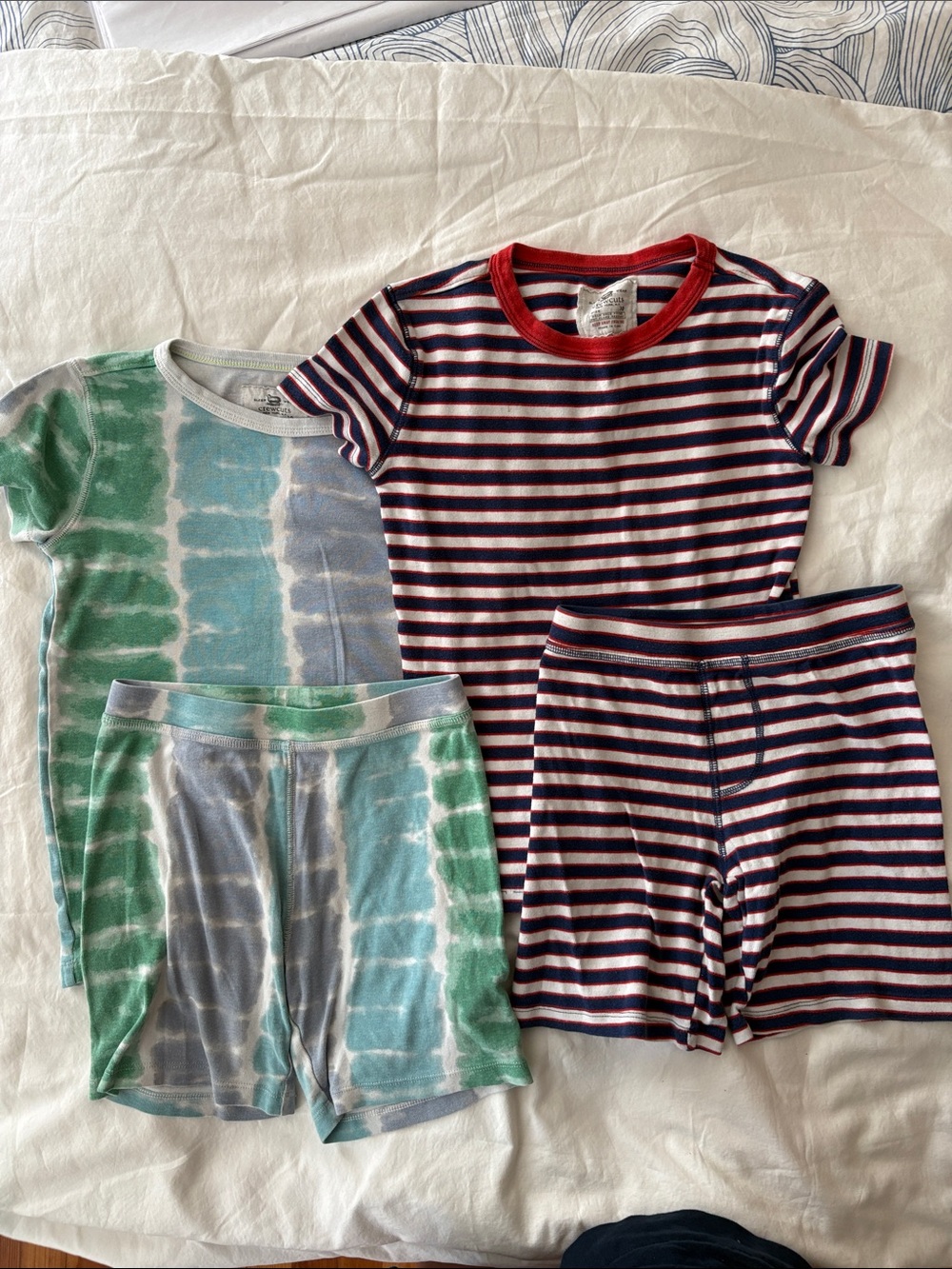 Crewcuts Kids Pajama Set - Red, Navy, White Stripes + Green and Blue Tie-Dye